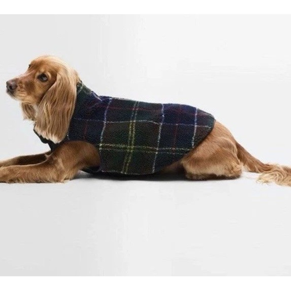 New Barbour Field Reversible Dog Coat Large Navy Tartan Plaid Quilted DCO0091